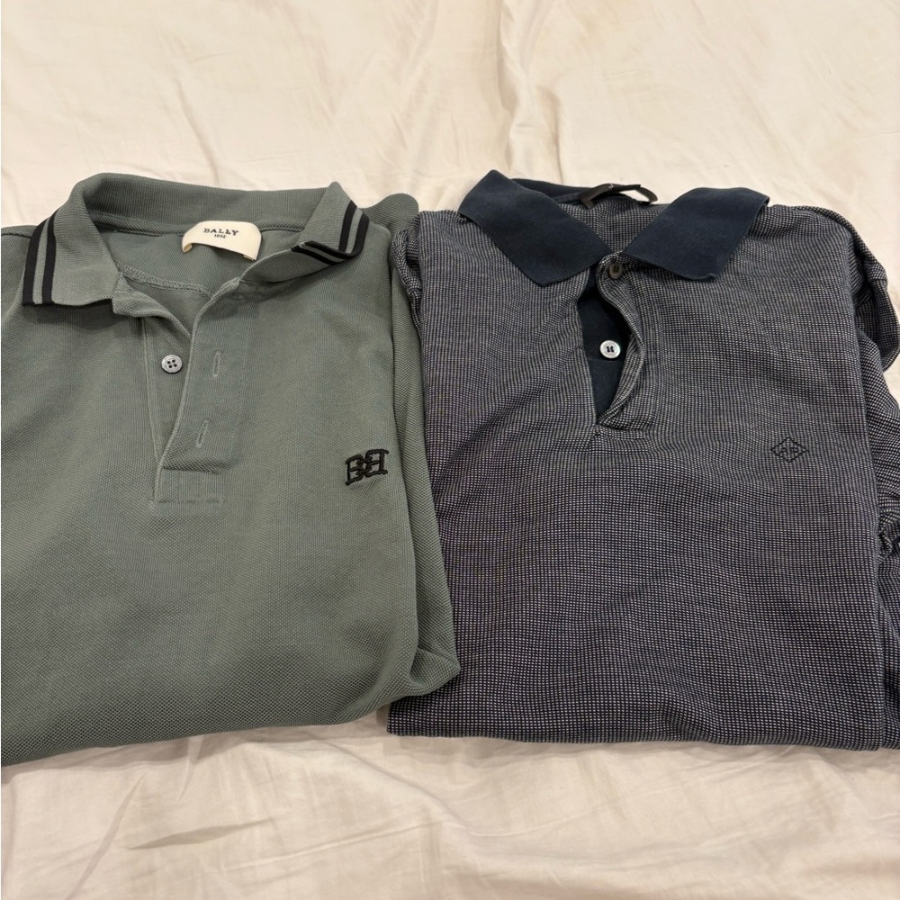 Bally Men's Sage Green Polo with Navy-Trim Collar